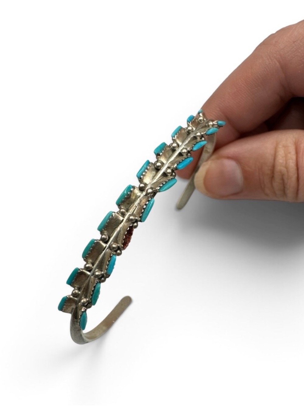 Vintage Zuni Sterling Silver Petite Point Turquoise Stacking Cuff Bracelet 6.5”